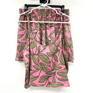 Gyal Bashi Pink Green Floral Print 2 Piece Satin Lounge Set Women's Medium